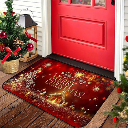 1pc Christmas Welcome Mat, 3D Festive Door Rug with Shiny Star Pattern, Non-Slip, Easy Clean, Stain-Resistant, Machine Washable - Perfect for Living Room, Bedroom, Kitchen, Office, Vacation Home Decor, Polyester, PVC Backing, Knitted, Square Shape