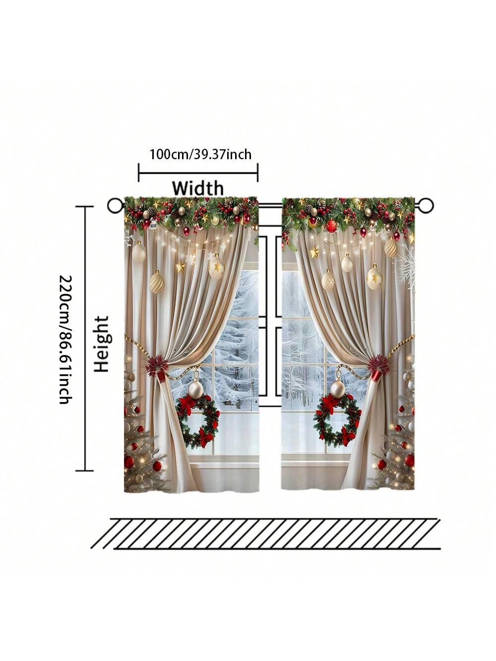 2pcs, Christmas Decoration, Luxurious European Style Christmas Curtains With Gold Decoration Design - Semi Transparent, Pole Bag Design, Suitable For Living Rooms, Bedrooms, Offices - Vacation Home Decoration, Christmas Gifts, (Pole Free) Christmas