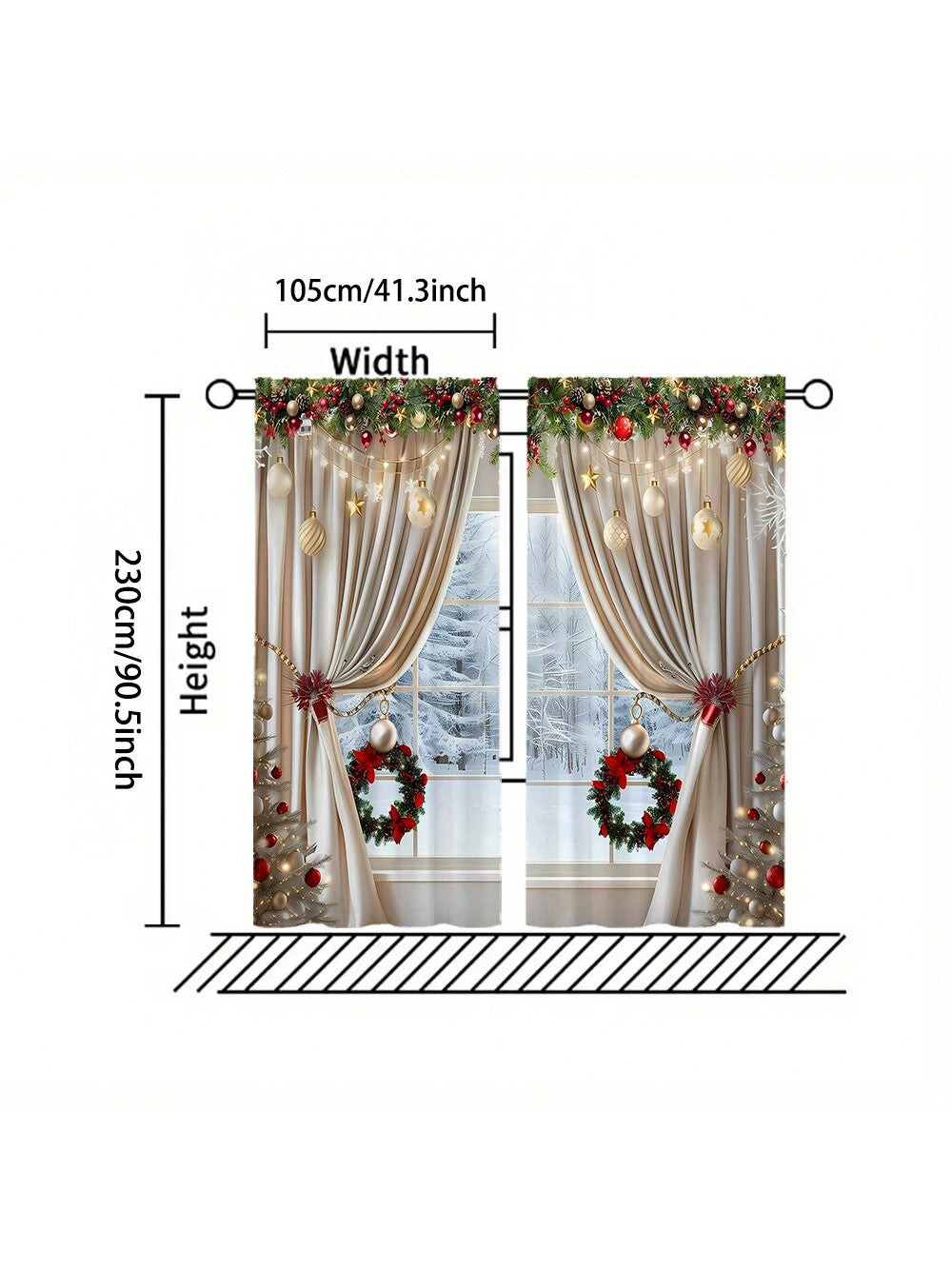 2pcs, Christmas Decoration, Luxurious European Style Christmas Curtains With Gold Decoration Design - Semi Transparent, Pole Bag Design, Suitable For Living Rooms, Bedrooms, Offices - Vacation Home Decoration, Christmas Gifts, (Pole Free) Christmas