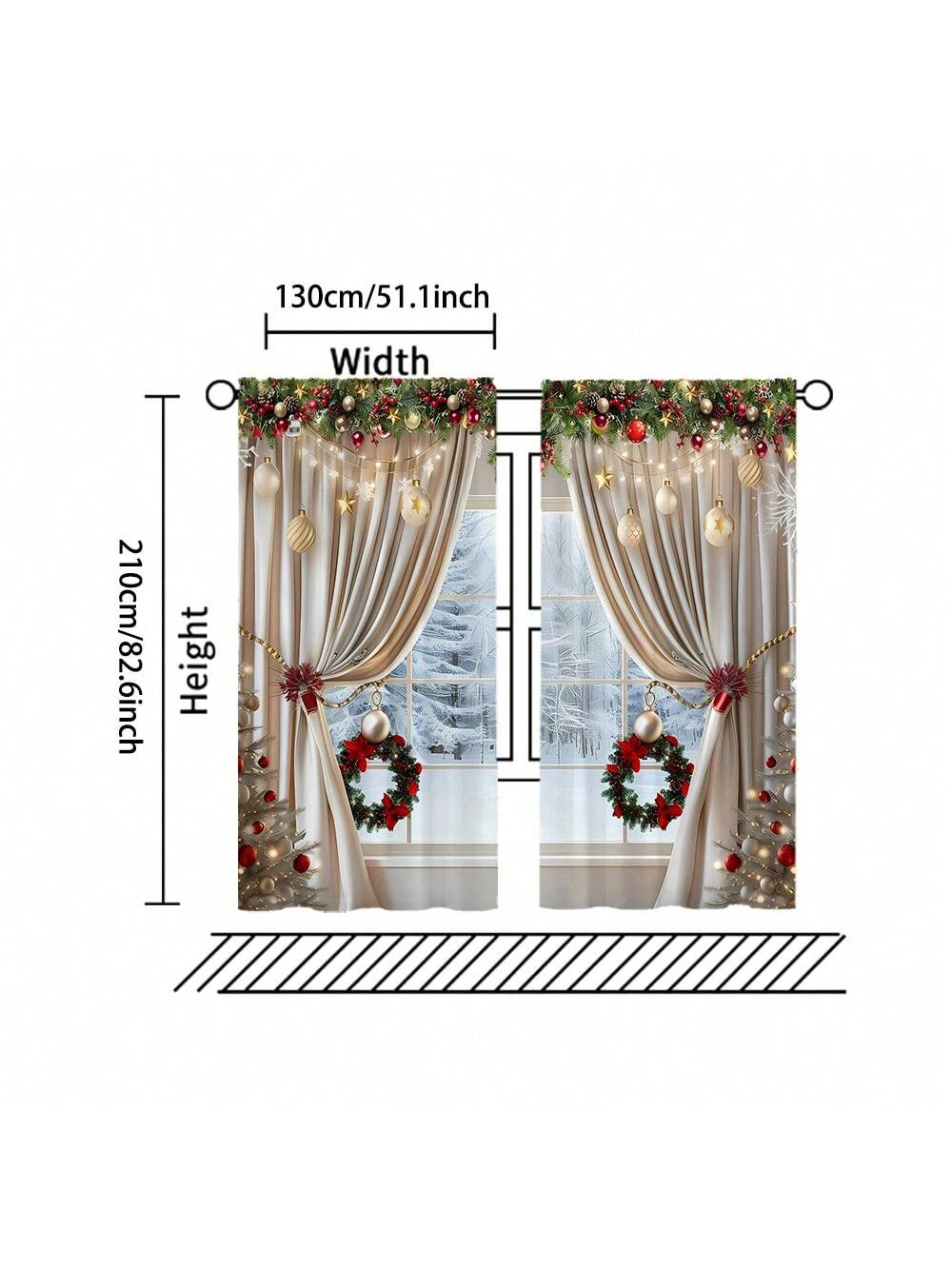 2pcs, Christmas Decoration, Luxurious European Style Christmas Curtains With Gold Decoration Design - Semi Transparent, Pole Bag Design, Suitable For Living Rooms, Bedrooms, Offices - Vacation Home Decoration, Christmas Gifts, (Pole Free) Christmas