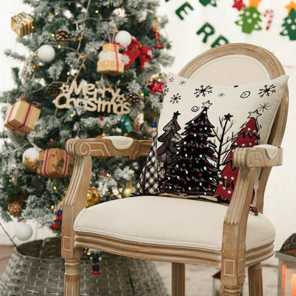 4pcs Merry Christmas, Christmas Tree, Red Pillow Case, Christmas Winter Holiday Sofa Decoration Cushion Cover, Single Side, No Pillow Core Black, White and Red