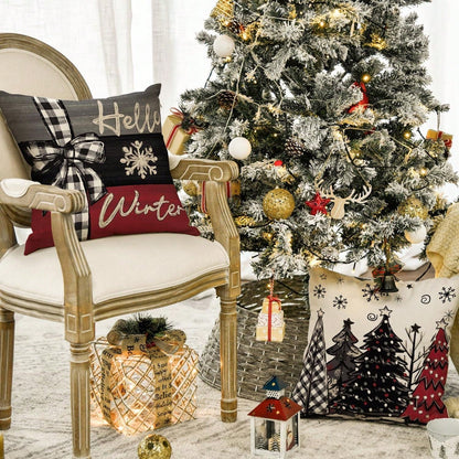 4pcs Merry Christmas, Christmas Tree, Red Pillow Case, Christmas Winter Holiday Sofa Decoration Cushion Cover, Single Side, No Pillow Core Black, White and Red