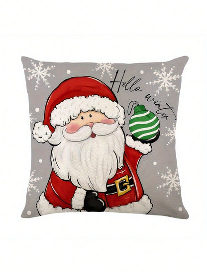 4 Pcs/Set Christmas Pillow Set - Santa Claus And Snowman Hello Winter Design, Machine Washable, 18x18 Inch Zipper Closure - Anti Fouling Linen Material, Suitable For Home, Car, Bedroom, Sofa, Office And Various Rooms - Does Not Include Fillers Multicolor