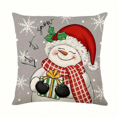 4 Pcs/Set Christmas Pillow Set - Santa Claus And Snowman Hello Winter Design, Machine Washable, 18x18 Inch Zipper Closure - Anti Fouling Linen Material, Suitable For Home, Car, Bedroom, Sofa, Office And Various Rooms - Does Not Include Fillers Multicolor