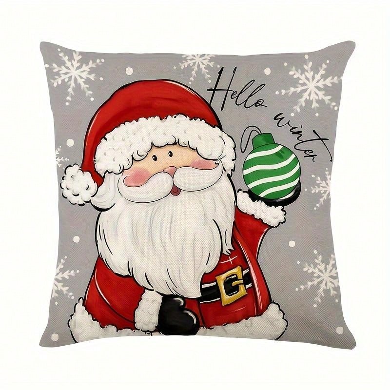 4 Pcs/Set Christmas Pillow Set - Santa Claus And Snowman Hello Winter Design, Machine Washable, 18x18 Inch Zipper Closure - Anti Fouling Linen Material, Suitable For Home, Car, Bedroom, Sofa, Office And Various Rooms - Does Not Include Fillers Multicolor