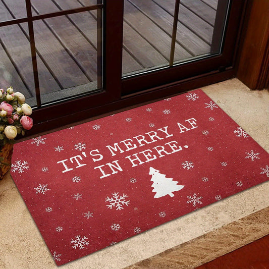 Merry Af in Here Funny Doormat Christmas Decoration - Indoor Welcome Mat Rug Home Decor for Friend, Family, Wife, Mom, Thanksgiving Day