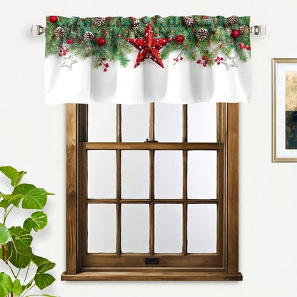 1pc Christmas Polyester Valance Christmas Curtain Head,White Rod Pocket Curtain For Living Room Kitchen Holiday Christmas Decorations Cabinet Cafe Home Decor, 52*18in White