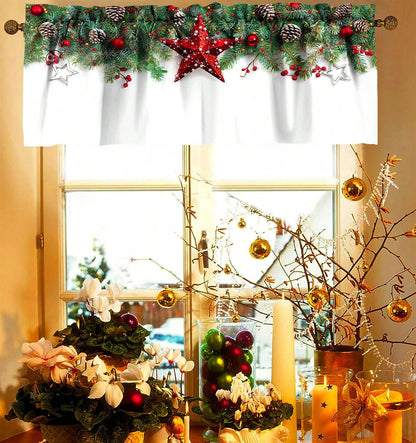 1pc Christmas Polyester Valance Christmas Curtain Head,White Rod Pocket Curtain For Living Room Kitchen Holiday Christmas Decorations Cabinet Cafe Home Decor, 52*18in White