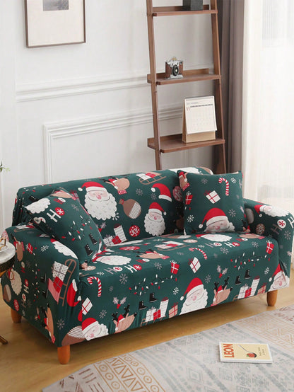 1 PC Christmas Cartoon Pattern Sofa Cover Christmas Style Sofa Slipcover Anti-Slip Anti-Fouling Home Decoration (Pillow Cover Not Included) Multicolor