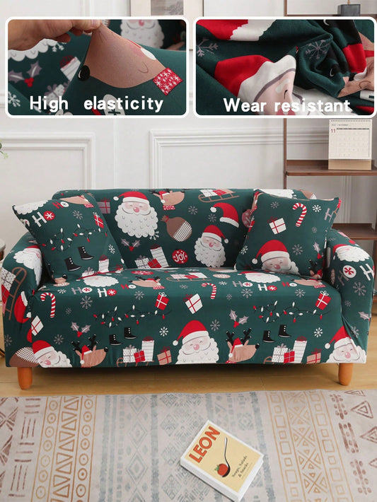 1 PC Christmas Cartoon Pattern Sofa Cover Christmas Style Sofa Slipcover Anti-Slip Anti-Fouling Home Decoration (Pillow Cover Not Included) Multicolor