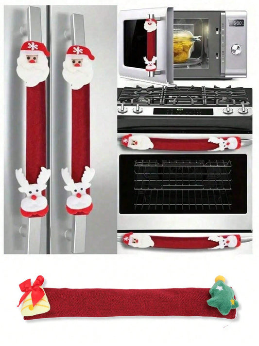 Christmas Oven Handle And Refrigerator Handle Covers, Santa Claus And Reindeer Plush Decorative Covers - Kitchen Holiday Decoration, Ideal For Holiday Home Decor, Christmas Decoration, Christmas Furniture Decor Multicolor