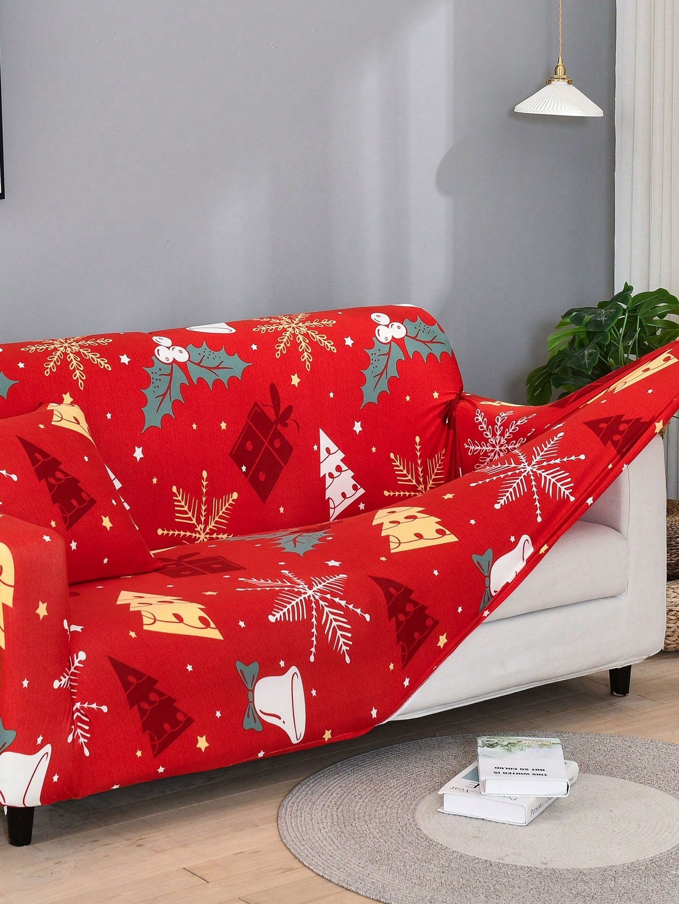 1 PC Christmas Sofa Cover, Soft And Elastic Living Room Sofa Cushion Cover, Anti Fouling Pet Furniture Protective Cover Multicolor