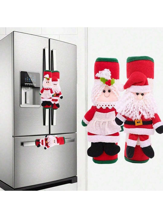 2pcs Christmas Refrigerator Handle Covers, Snowman Fridge Decoration, Santa Claus Handle Cover, Christmas Decor Refrigerator Handle Cover Decor For Winter Home Decor Supplies (Christmas). Multicolor