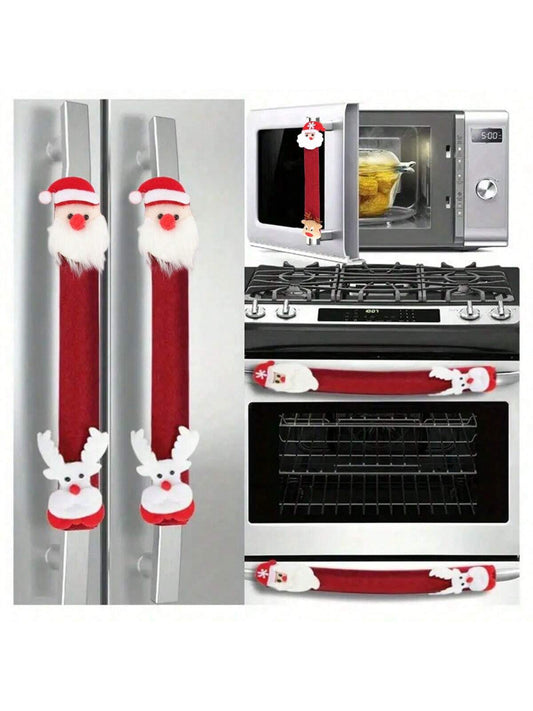 1 Piece Of Festive Christmas Oven And Refrigerator Handle Cover, - Polyester Fiber Material, No Batteries Required, Perfect For Festive Home Decoration, Christmas Decoration, Christmas Furniture Decoration, Christmas Multicolor