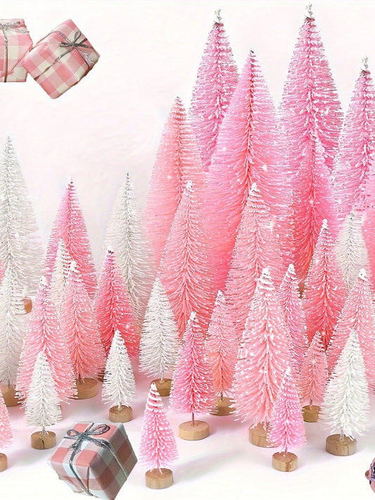 10pcs/5pcs-5Sizes Mini Christmas Tree Wooden Home Table Top Decor Pink For Christmas Party New Year Home Decoration Supply Table Decorations(One-Size:10pcs), Halloween, Halloween Decoration Multicolor