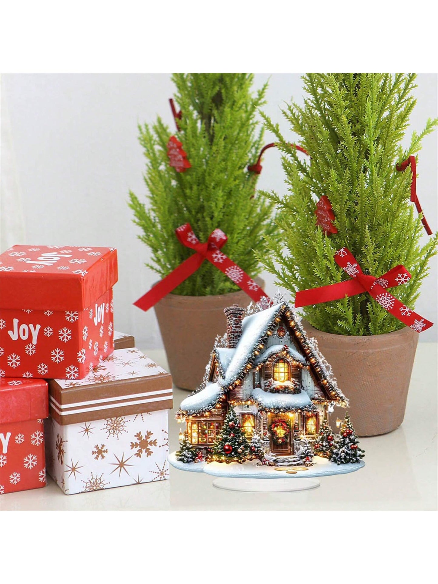 Christmas Table Decorations Waterproof Lighted Christmas House Sign With Base Centerpieces For Home Party Decor White