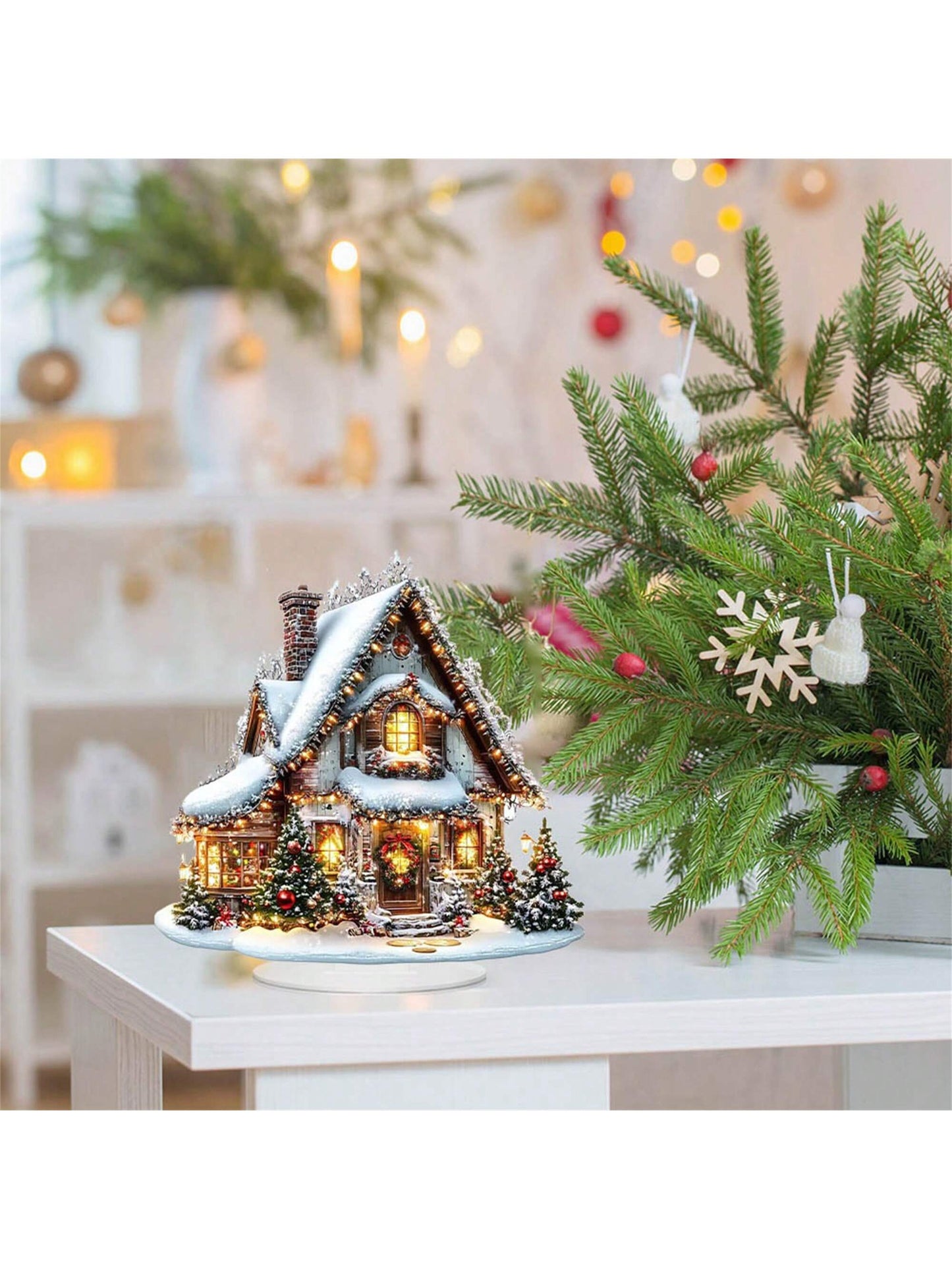 Christmas Table Decorations Waterproof Lighted Christmas House Sign With Base Centerpieces For Home Party Decor White