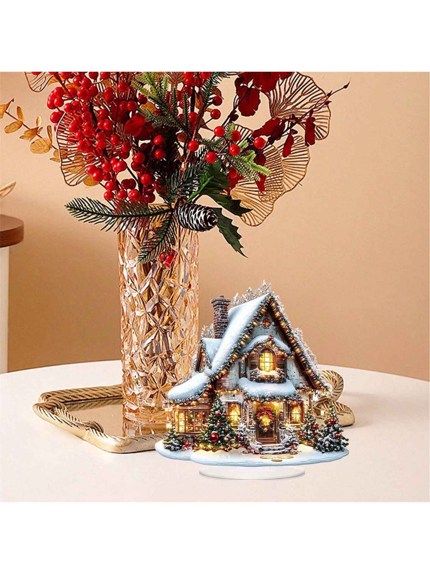 Christmas Table Decorations Waterproof Lighted Christmas House Sign With Base Centerpieces For Home Party Decor White