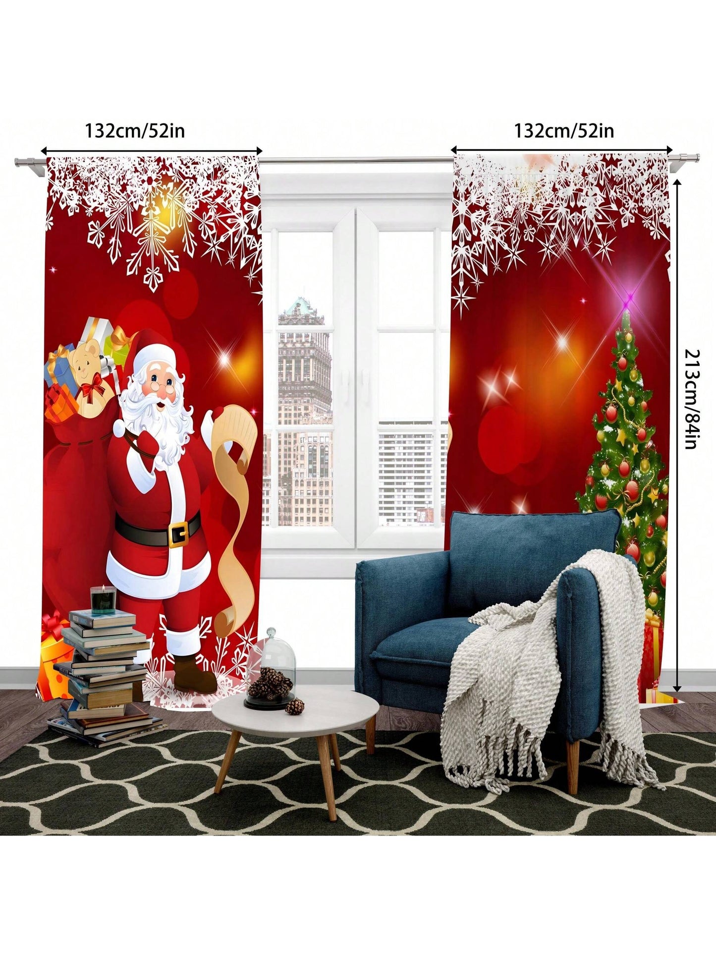 2pcs Santa Claus Decoration Curtains, Rod Pocket Installation, 100% Polyester, Lightweight And Easy Install, Suitable For Bedroom Living Room Kitchen Decoration Santa Claus