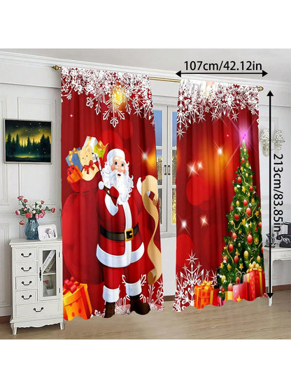 2pcs Santa Claus Decoration Curtains, Rod Pocket Installation, 100% Polyester, Lightweight And Easy Install, Suitable For Bedroom Living Room Kitchen Decoration Santa Claus