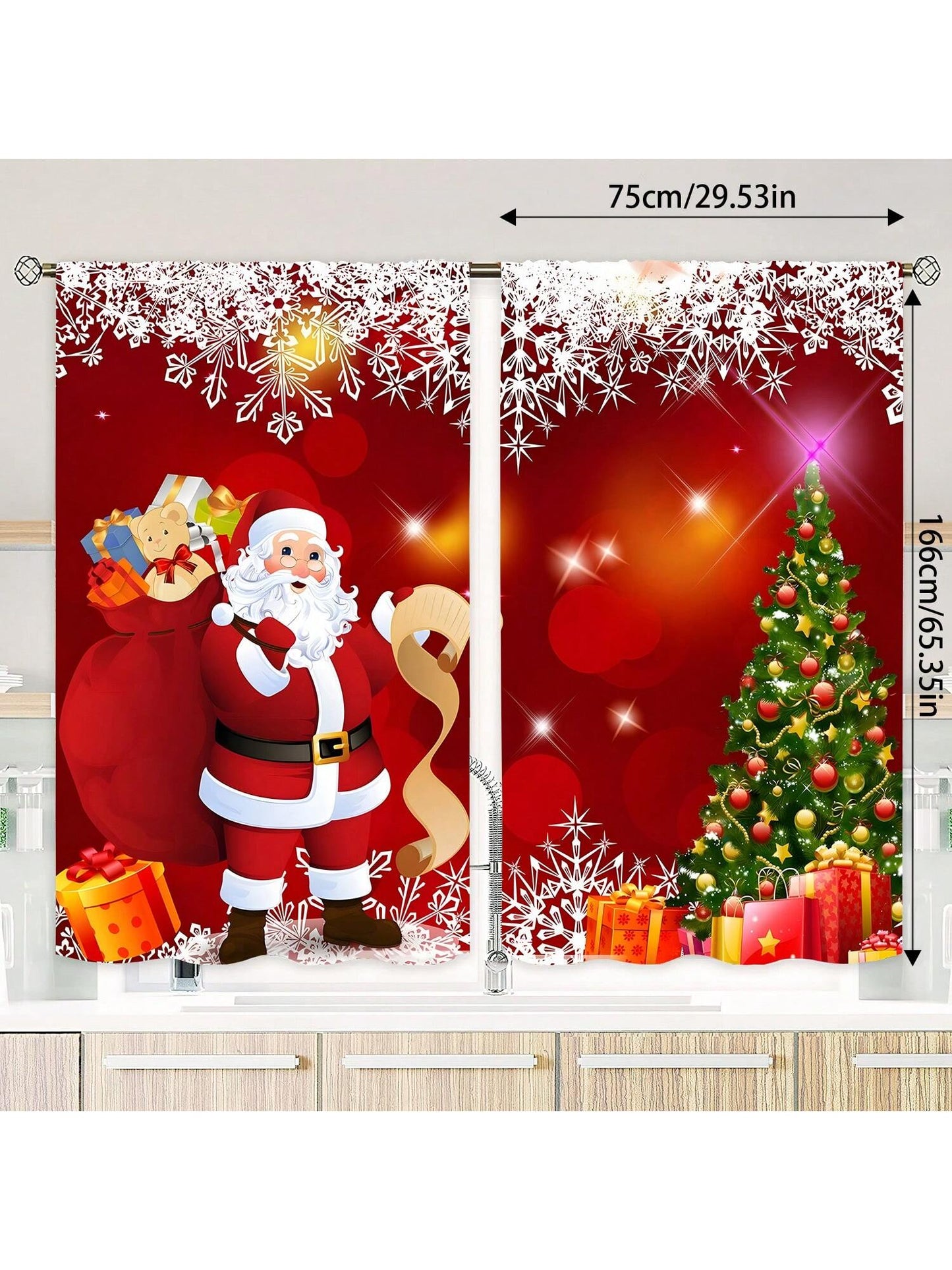 2pcs Santa Claus Decoration Curtains, Rod Pocket Installation, 100% Polyester, Lightweight And Easy Install, Suitable For Bedroom Living Room Kitchen Decoration Santa Claus