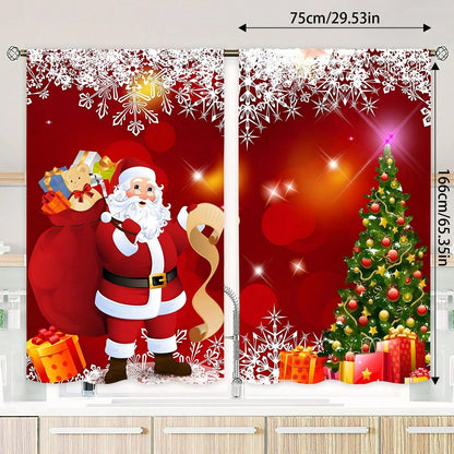 2pcs Santa Claus Decoration Curtains, Rod Pocket Installation, 100% Polyester, Lightweight And Easy Install, Suitable For Bedroom Living Room Kitchen Decoration Santa Claus