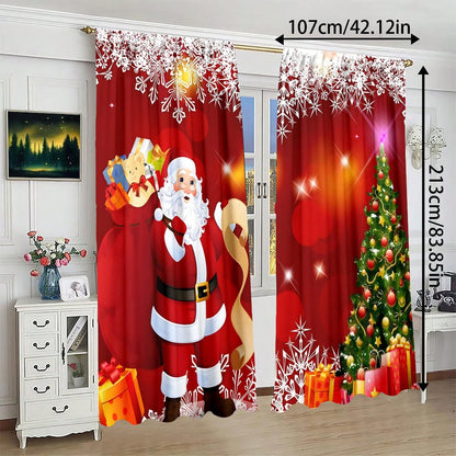 2pcs Santa Claus Decoration Curtains, Rod Pocket Installation, 100% Polyester, Lightweight And Easy Install, Suitable For Bedroom Living Room Kitchen Decoration Santa Claus