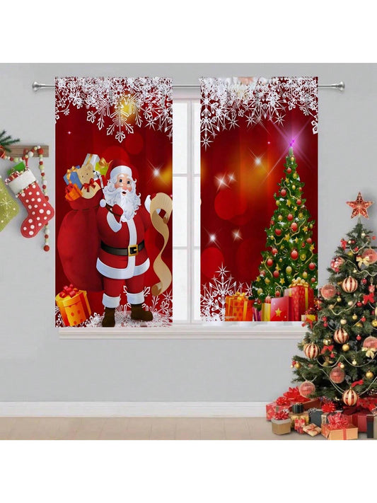 2pcs Santa Claus Decoration Curtains, Rod Pocket Installation, 100% Polyester, Lightweight And Easy Install, Suitable For Bedroom Living Room Kitchen Decoration Santa Claus