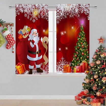 2pcs Santa Claus Decoration Curtains, Rod Pocket Installation, 100% Polyester, Lightweight And Easy Install, Suitable For Bedroom Living Room Kitchen Decoration Santa Claus