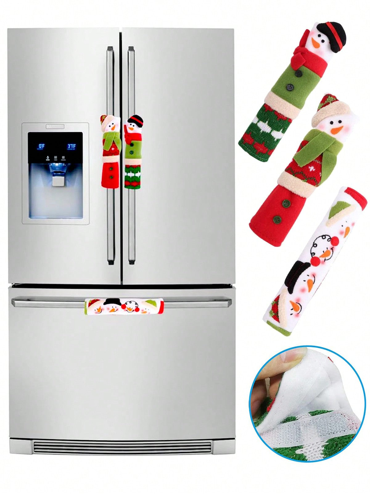 Luxtrada 4 Pcs Christmas Refrigerator Handle Covers, Santa Snowman Kitchen Appliance Covers Fridge Microwave Oven Dishwasher Refrigerator Door Handle Covers Protector Christmas Decorations Green