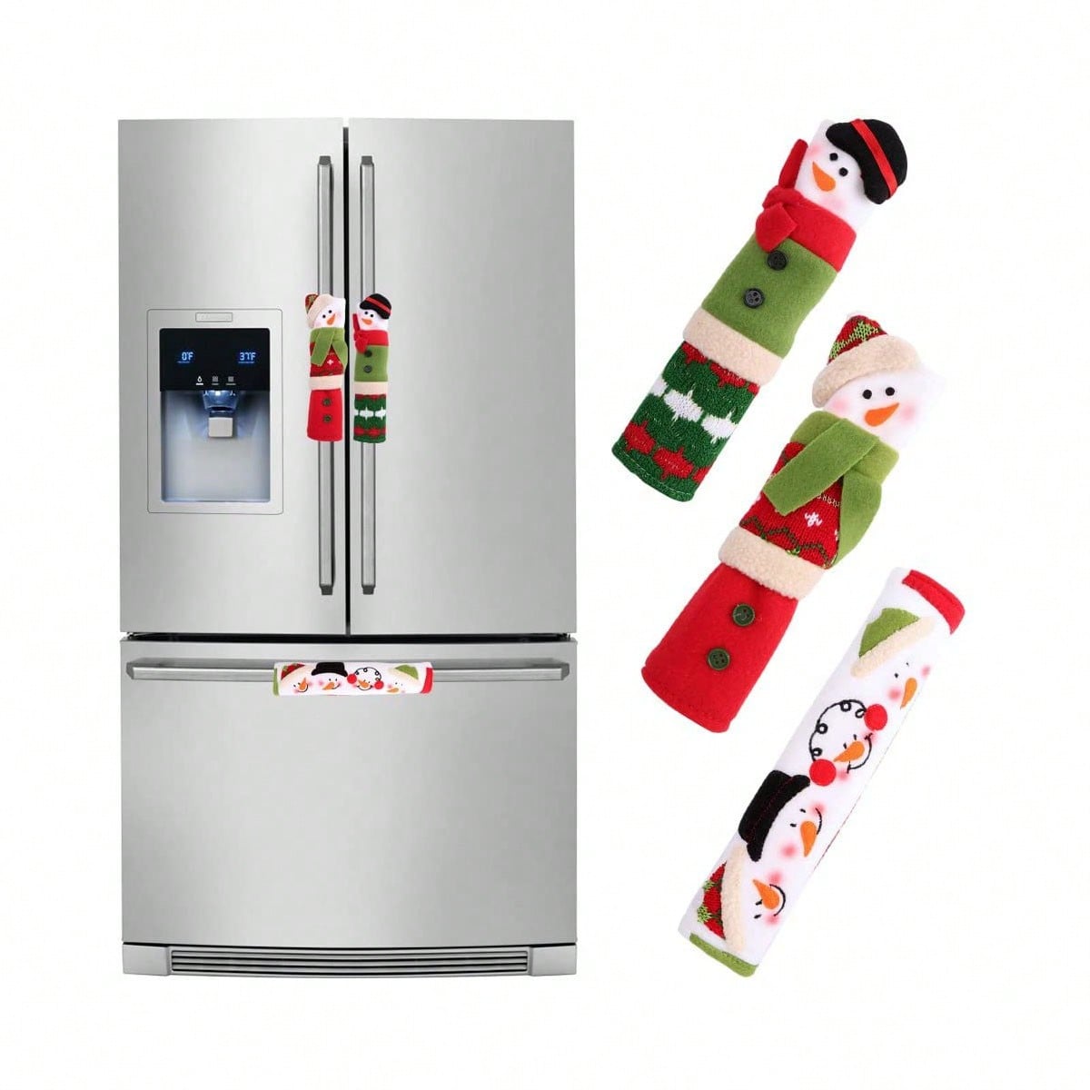 Luxtrada 4 Pcs Christmas Refrigerator Handle Covers, Santa Snowman Kitchen Appliance Covers Fridge Microwave Oven Dishwasher Refrigerator Door Handle Covers Protector Christmas Decorations Green