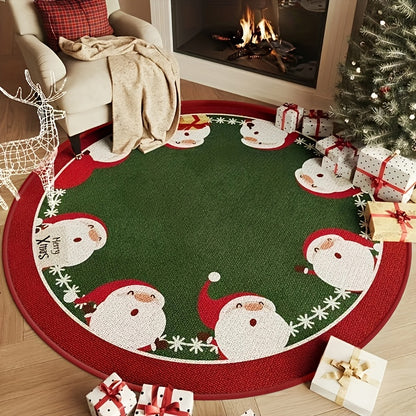 1pc Christmas Snowflake Santa Round Rug - 31.5ft, Non-Slip, Waterproof, Low Pile, Machine Washable - Festive Holiday Decor for Living Room Bedroom - Indoor Use - Perfect Gift for Christmas