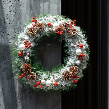 1pc Festive Artificial Christmas Wreath - Unlit, No Feathers, Art Deco Style, Wall Hanging Design for Front Door, Outdoor, Hallway, Home & Holiday Decor - No Electricity Needed