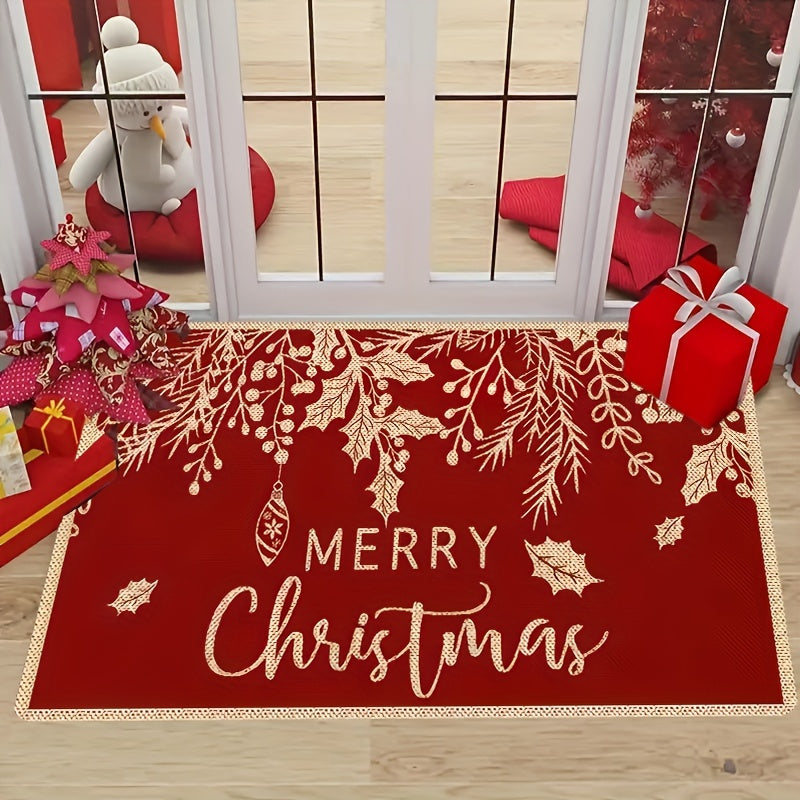 1pc Merry Christmas Doormat - Non-Slip, Lightweight, Washable, Polyester and TPR with PVC Backing, Low Pile Area Rug - For Living Room, Bedroom, Laundry, Kitchen, Entryway - Perfect Holiday Decor Gift