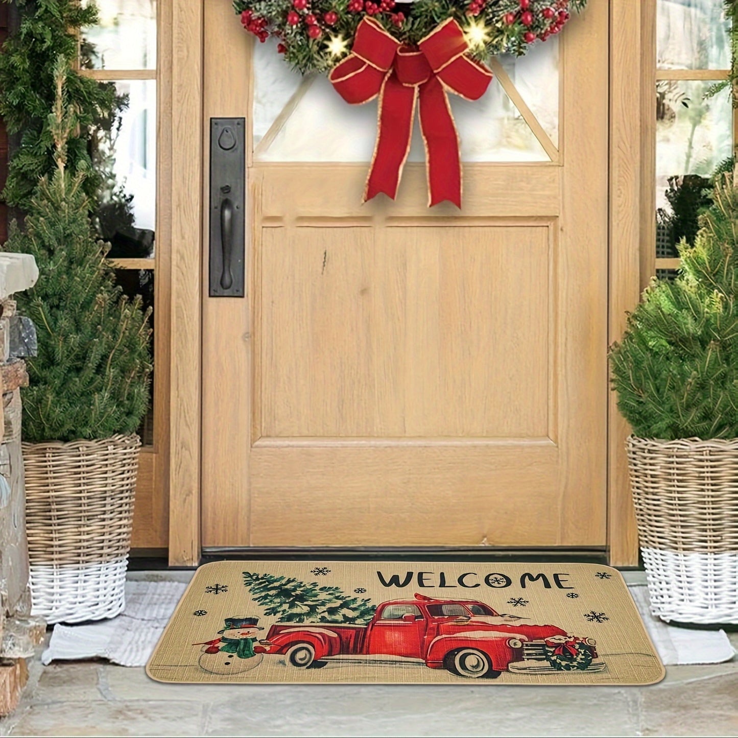 Christmas Truck Door Mat 17 X 29 Inch, Christmas Front Doormat Xmas Welcome Mat Christmas Festival Carpet Non-Slip Indoor\u002FOutdoor Entrance Decoration