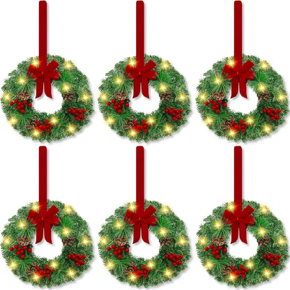 6pcs Mini Christmas Wreaths with Lights - 9.5\