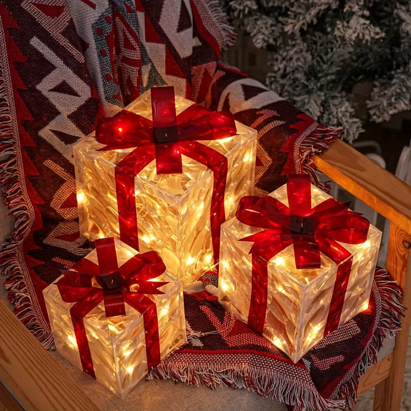 1PC Three sets of Christmas luminous and exquisite decorative lights, detachable gift box and lighting fixture (battery\u002FUSB dual-purpose)