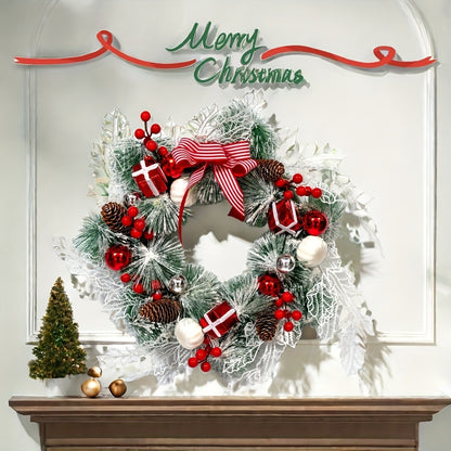 18 Inch Elegant And Beautiful Holiday Wreath, Simulating Plants Such As Snowflakes, Pine Trees, And Berries, Full Of Joyful Atmosphere, Thanksgiving Festival, Christmas Wall, Holiday Parties, Weddings, Birthdays, And Family Party Decorations