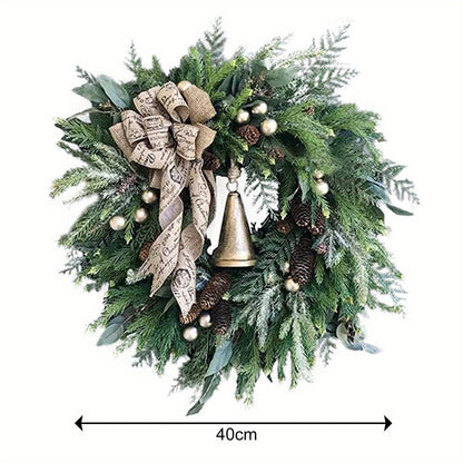 Christmas Wreath Artificial Large Rustic Christmas Wreath with Pine Cones Bow Ribbon Hanging Wall Home Christmas Decorations Garlands for Porch Outdoor Holiday Winter Decor