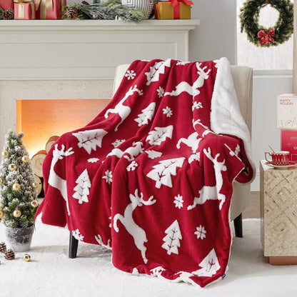 Cozy Bedsure Christmas Sherpa Blanket - Luxury Holiday Deer Design, Warm & Soft Throw for Home Decor, Machine Washable, Christmas Decor