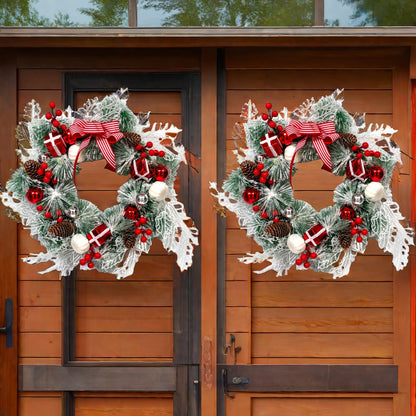 18 Inch Elegant And Beautiful Holiday Wreath, Simulating Plants Such As Snowflakes, Pine Trees, And Berries, Full Of Joyful Atmosphere, Thanksgiving Festival, Christmas Wall, Holiday Parties, Weddings, Birthdays, And Family Party Decorations