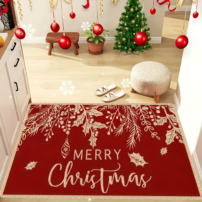 1pc Merry Christmas Doormat - Non-Slip, Lightweight, Washable, Polyester and TPR with PVC Backing, Low Pile Area Rug - For Living Room, Bedroom, Laundry, Kitchen, Entryway - Perfect Holiday Decor Gift