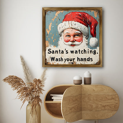 Charming Rustic Santa Woodcut Sign - Perfect for Home & Bathroom Decor, Ideal Christmas Wall Art, Christmas Decor