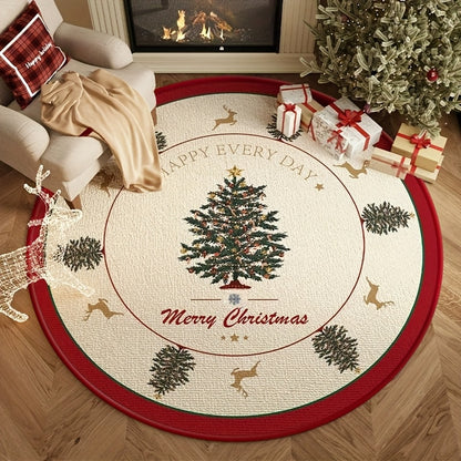 1pc Christmas Snowflake Santa Round Rug - 31.5ft, Non-Slip, Waterproof, Low Pile, Machine Washable - Festive Holiday Decor for Living Room Bedroom - Indoor Use - Perfect Gift for Christmas