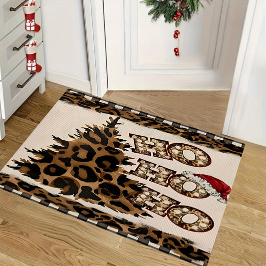 Home Harmony, Christmas Cheer Leopard Print Door Mat - Non-Slip, Machine Washable Rug for Kitchen, Bedroom, Bathroom & Living Room - Festive Indoor Decor, Christmas Tree, 0.43inch Thickness, Floor Mat, Christmas Decor, Best for Christmas