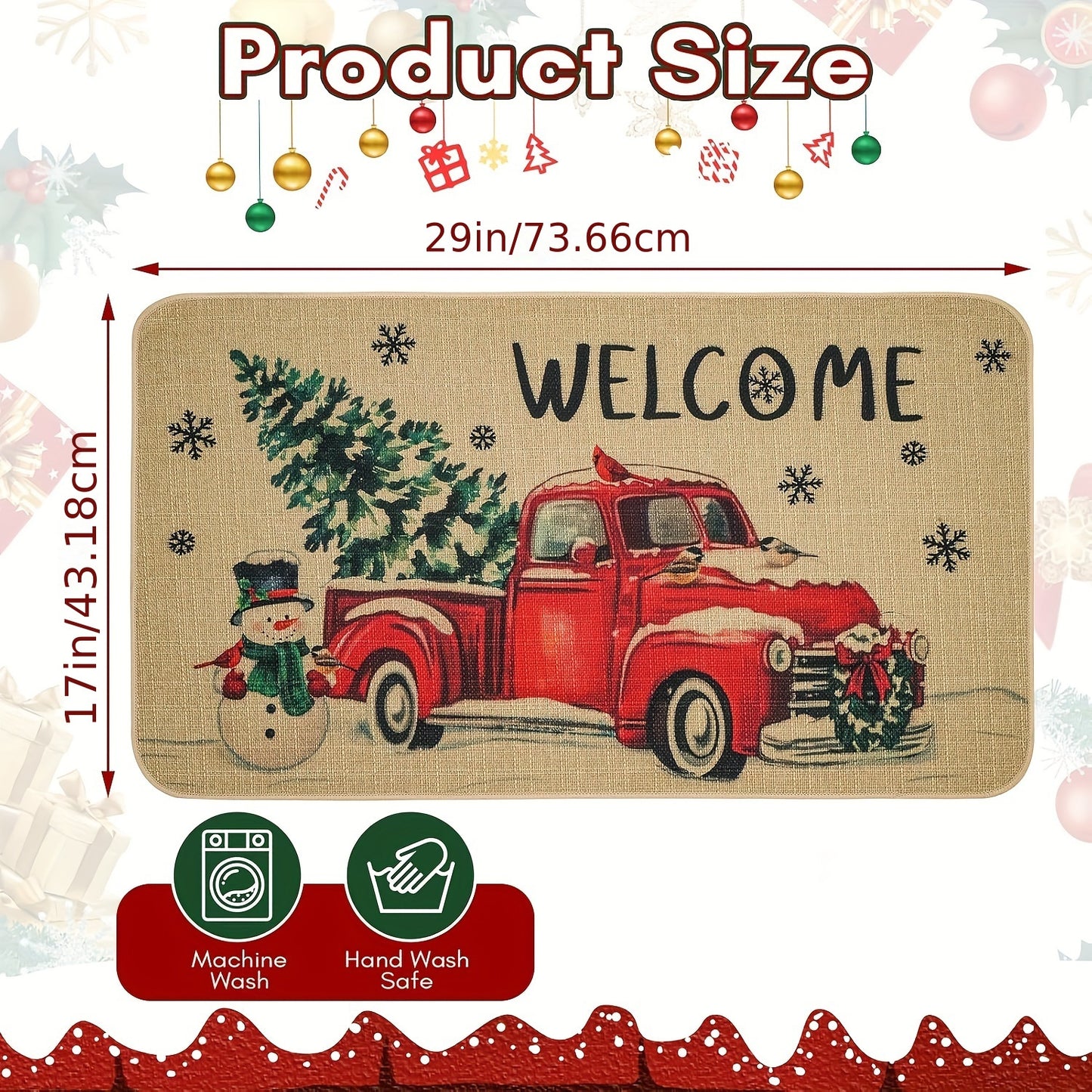 Christmas Truck Door Mat 17 X 29 Inch, Christmas Front Doormat Xmas Welcome Mat Christmas Festival Carpet Non-Slip Indoor\u002FOutdoor Entrance Decoration