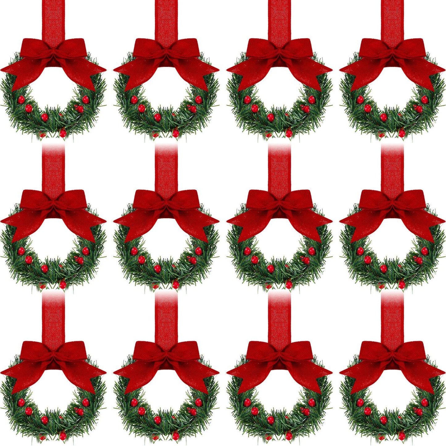 12pcs 21.7*5.12inches Christmas Wreath with Simulation Pine And Bowknot Silk Ribbon Christmas Garland for Stair Fireplace Decoration Christmas Home Wreath