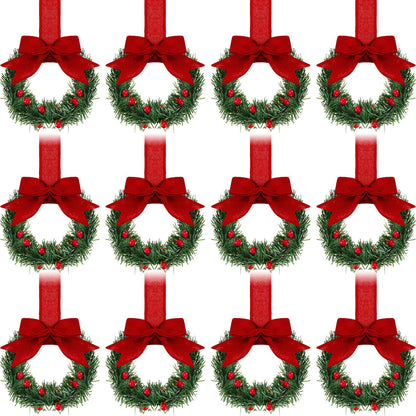 12pcs 21.7*5.12inches Christmas Wreath with Simulation Pine And Bowknot Silk Ribbon Christmas Garland for Stair Fireplace Decoration Christmas Home Wreath