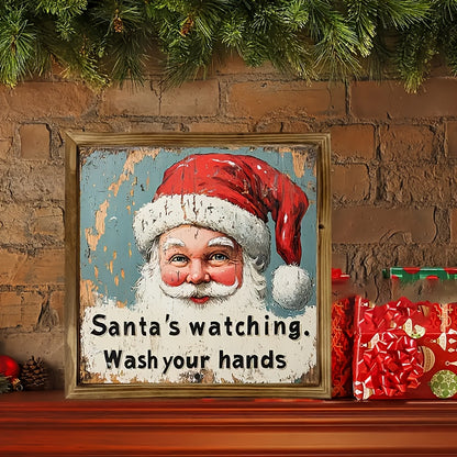 Charming Rustic Santa Woodcut Sign - Perfect for Home & Bathroom Decor, Ideal Christmas Wall Art, Christmas Decor