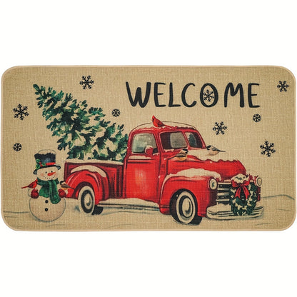 Christmas Truck Door Mat 17 X 29 Inch, Christmas Front Doormat Xmas Welcome Mat Christmas Festival Carpet Non-Slip Indoor\u002FOutdoor Entrance Decoration